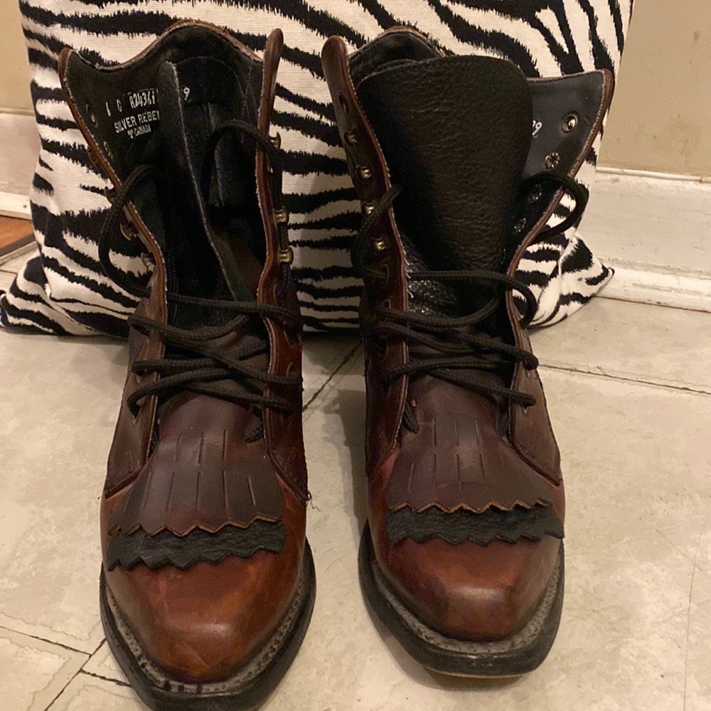 Silver Rebel heel leather boots size 6
